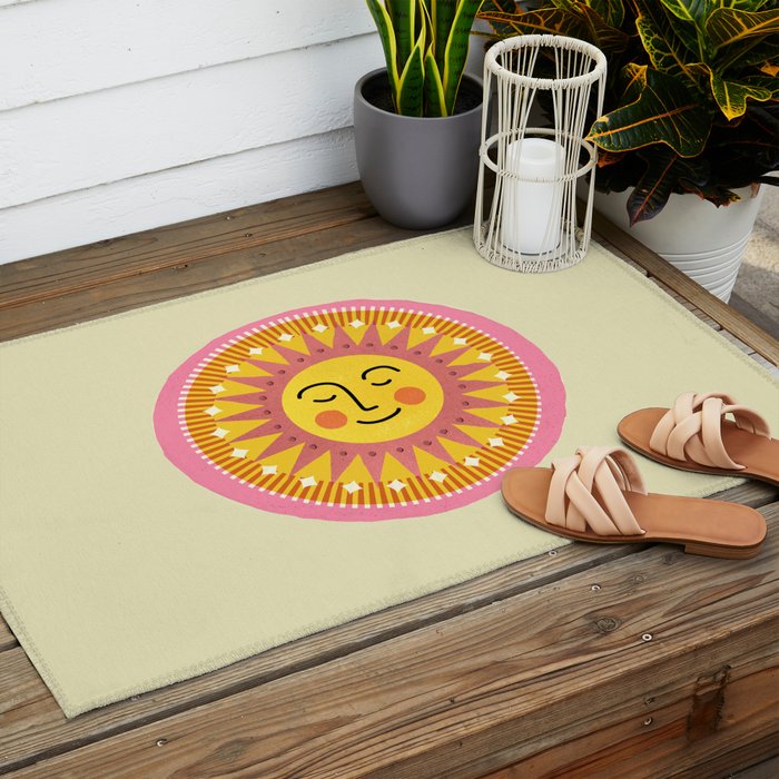 Smiling Sleeping Sun Face Outdoor Rug Gallery Image 2