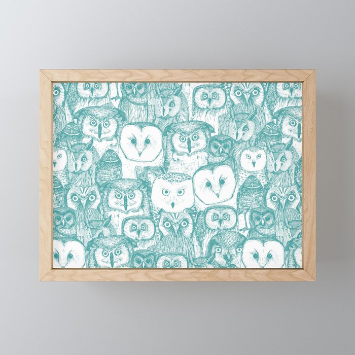 just owls teal blue Mini Art Print Gallery Image 1