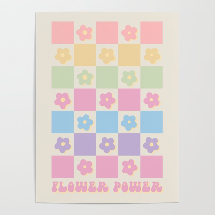 Checkered Flower Power Danish Pastel Rainbow Tones Poster Gallery Image 4
