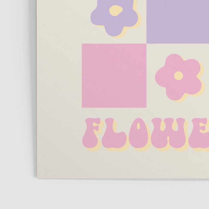 Checkered Flower Power Danish Pastel Rainbow Tones Poster Gallery Image 3