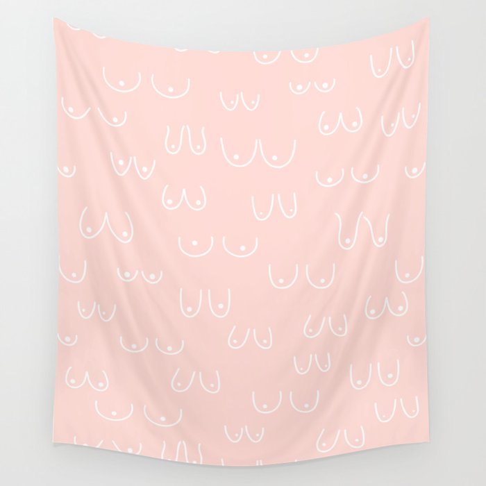 Self Love Boobs Pattern on peach Wall Tapestry Gallery Image 1