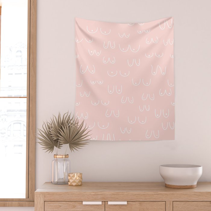 Self Love Boobs Pattern on peach Wall Tapestry Gallery Image 2