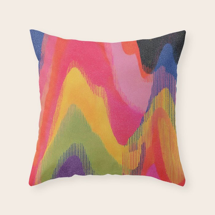 Retro Glitch Wavy Abstract Pattern in Neon Rainbow Throw Pillow Gallery Image 6