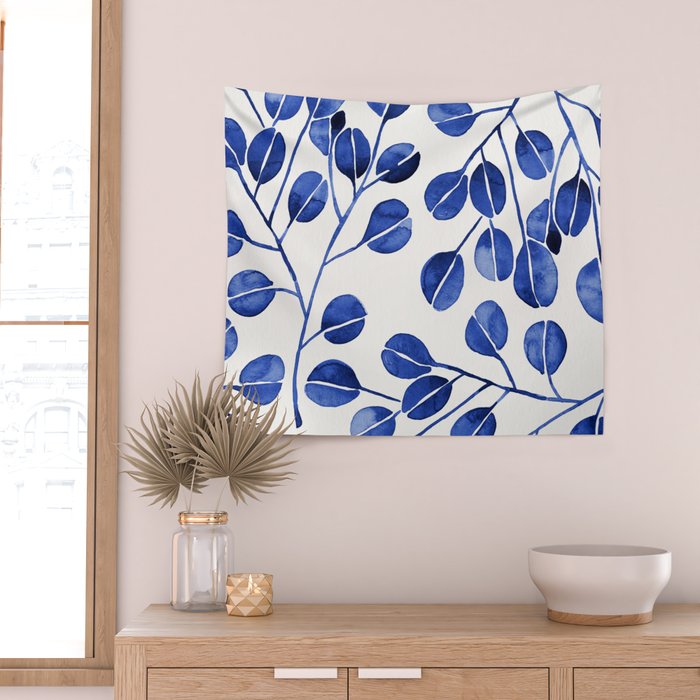 Silver Dollar Eucalyptus - Navy Wall Tapestry Gallery Image 2