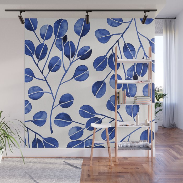 Silver Dollar Eucalyptus - Navy Wall Mural Gallery Image 1