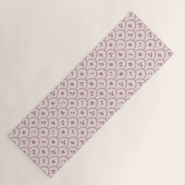 Rustic scallop floral block print - dusty rose pink pattern Yoga Mat Gallery Image 1