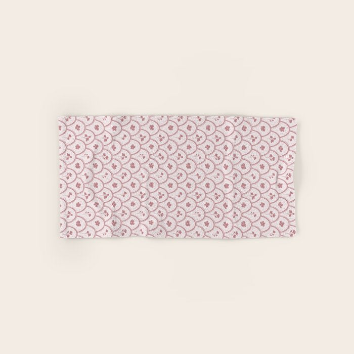 Rustic scallop floral block print - dusty rose pink pattern Bath Towel Gallery Image 1