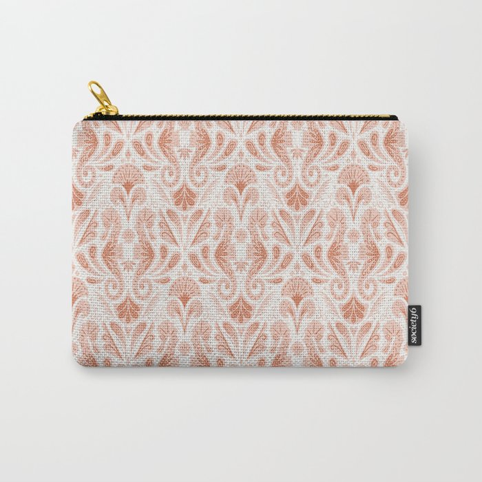 Seahorse Damask  Peachy Pink Carry All Pouch Gallery Image 1