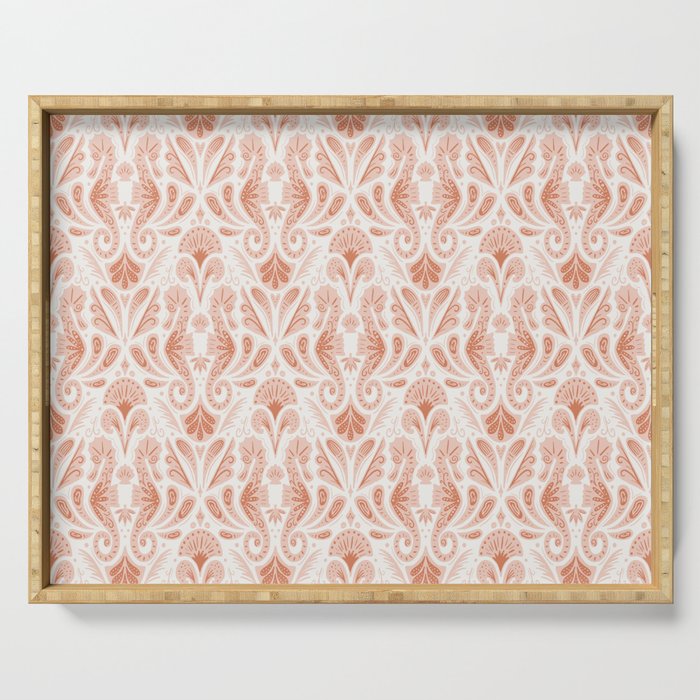 Seahorse Damask  Peachy Pink Serving Tray Gallery Image 1