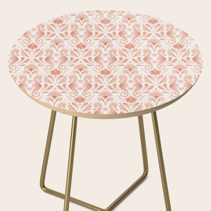 Seahorse Damask  Peachy Pink Side Table Gallery Image 2