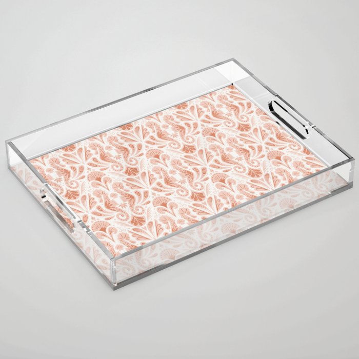 Seahorse Damask  Peachy Pink Acrylic Tray Gallery Image 1