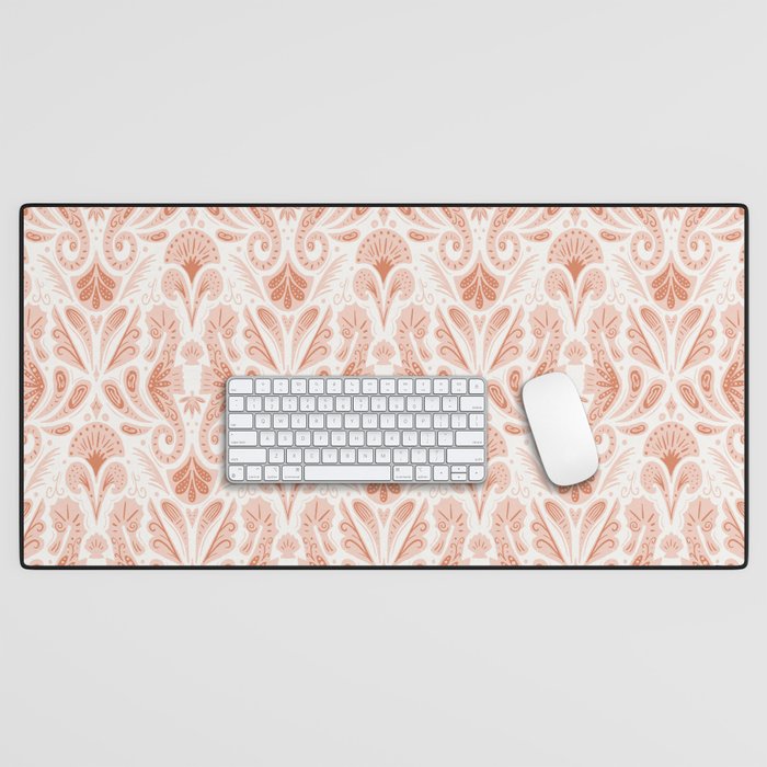Seahorse Damask  Peachy Pink Desk Mat Gallery Image 1