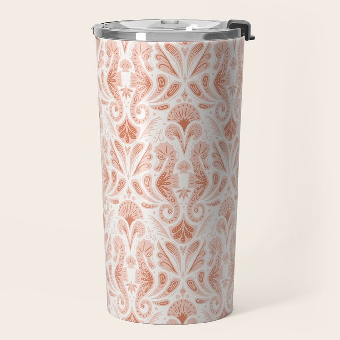 Seahorse Damask  Peachy Pink Travel Mug Gallery Image 2