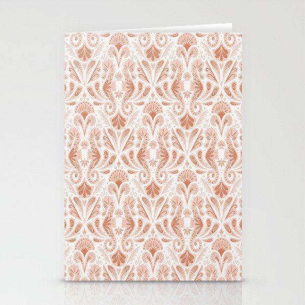 Seahorse Damask  Peachy Pink Stationery Card Gallery Image 2