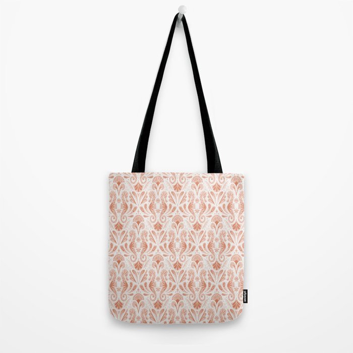 Seahorse Damask  Peachy Pink Tote Bag Gallery Image 2
