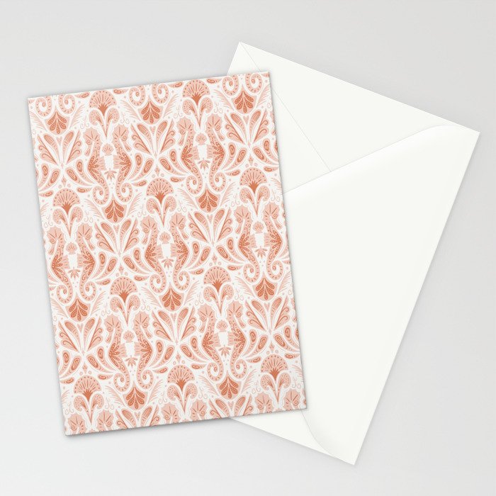 Seahorse Damask  Peachy Pink Stationery Card Gallery Image 2