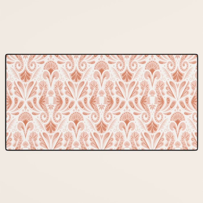 Seahorse Damask  Peachy Pink Desk Mat Gallery Image 3