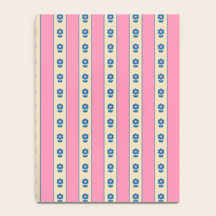 Cottage Stripes and Flowers Pattern in Pink, Blue, and Cream Beige Notebook Gallery Image 4
