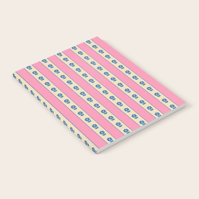 Cottage Stripes and Flowers Pattern in Pink, Blue, and Cream Beige Notebook Gallery Image 1