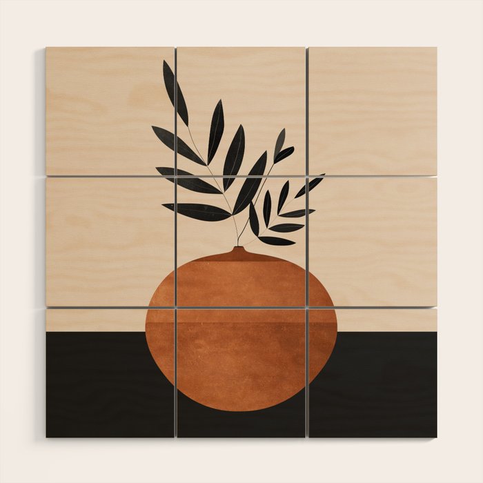 Minimal Abstract Art Vase Plant 6 Wood Wall Art Gallery Image 1