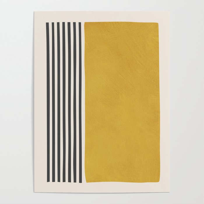Mustard Yellow Black Lines Abstract Art Poster Gallery Image 4