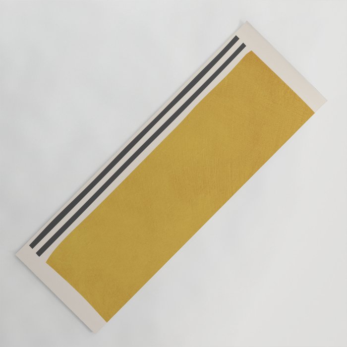 Mustard Yellow Black Lines Abstract Art Yoga Mat Gallery Image 1