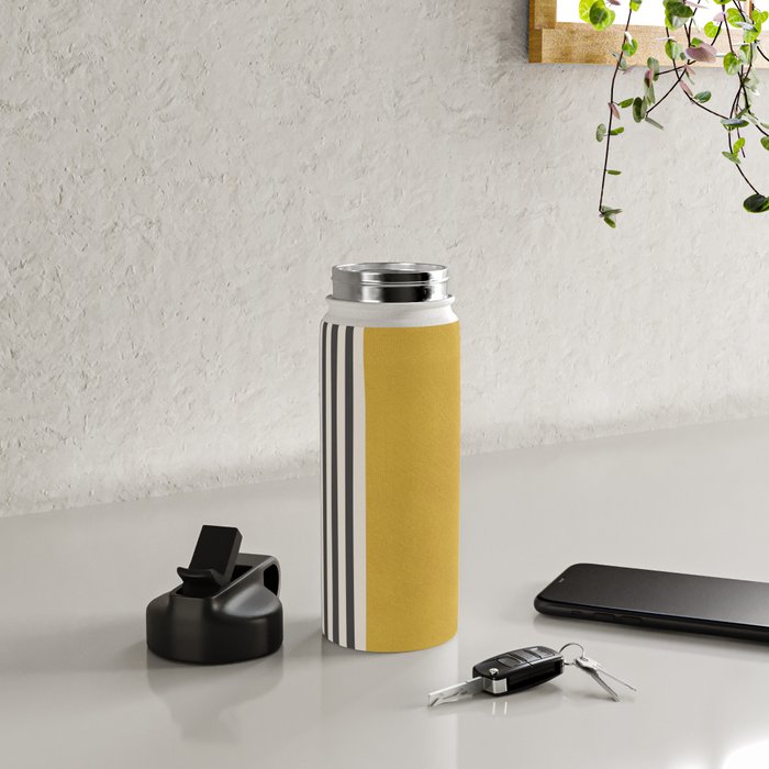 Mustard Yellow Black Lines Abstract Art Water Bottle Gallery Image 4