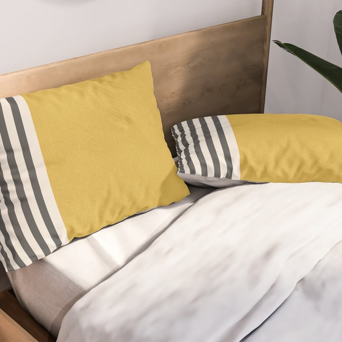 Mustard Yellow Black Lines Abstract Art Pillow Sham Gallery Image 2