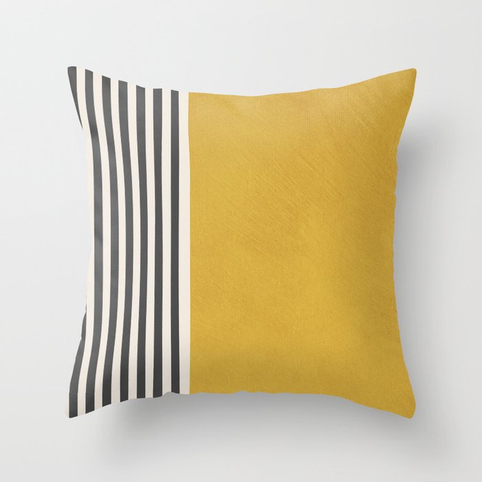 Mustard Yellow Black Lines Abstract Art Throw Pillow Gallery Image 1