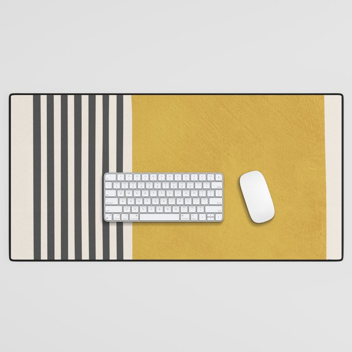 Mustard Yellow Black Lines Abstract Art Desk Mat Gallery Image 1