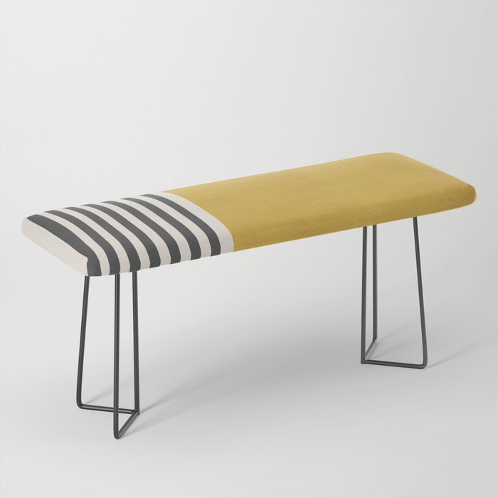 Mustard Yellow Black Lines Abstract Art Bench Gallery Image 1