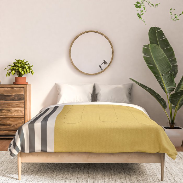 Mustard Yellow Black Lines Abstract Art Comforter Gallery Image 3