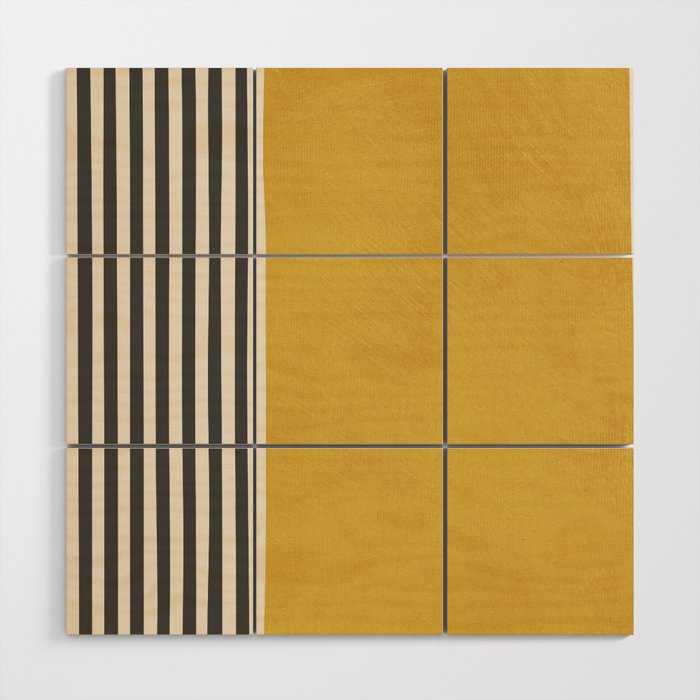 Mustard Yellow Black Lines Abstract Art Wood Wall Art Gallery Image 1