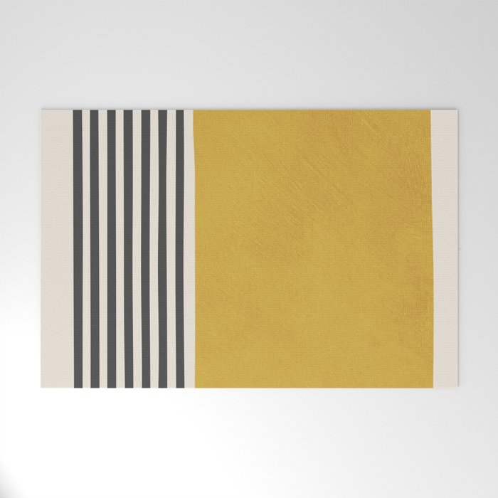 Mustard Yellow Black Lines Abstract Art Welcome Mat Gallery Image 1