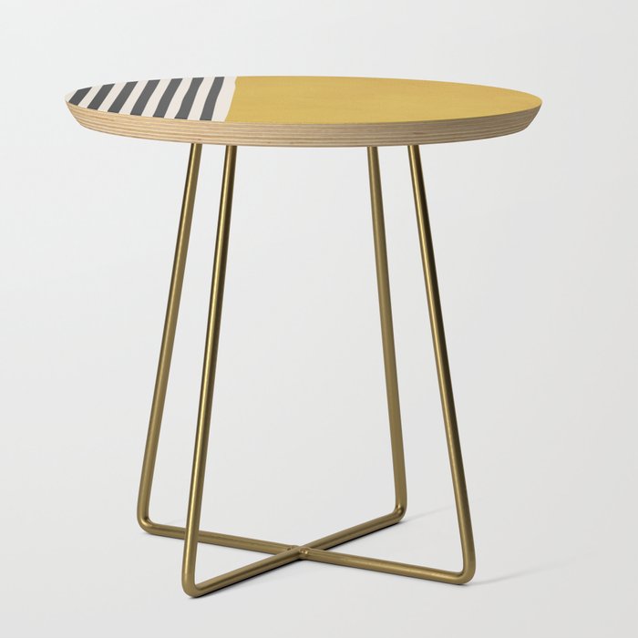 Mustard Yellow Black Lines Abstract Art Side Table Gallery Image 1