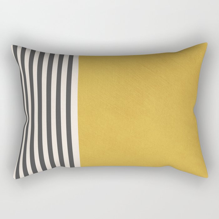 Mustard Yellow Black Lines Abstract Art Rectangular Pillow Gallery Image 1