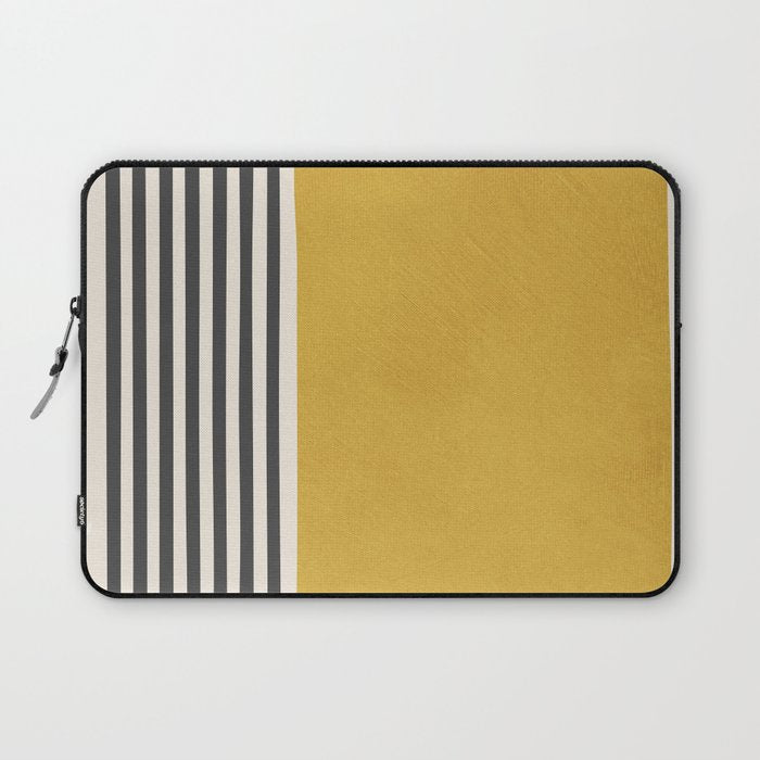 Mustard Yellow Black Lines Abstract Art Laptop Sleeve Gallery Image 1