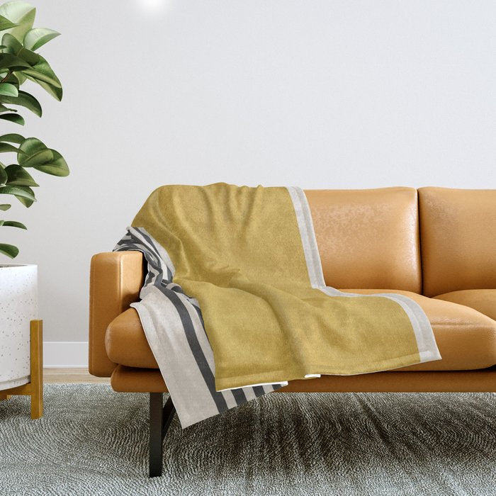 Mustard Yellow Black Lines Abstract Art Throw Blanket Gallery Image 1