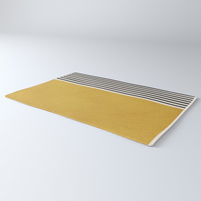 Mustard Yellow Black Lines Abstract Art Rug Gallery Image 3