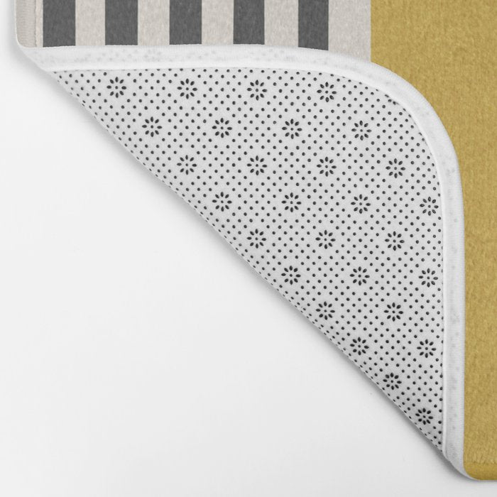 Mustard Yellow Black Lines Abstract Art Bath Mat Gallery Image 2