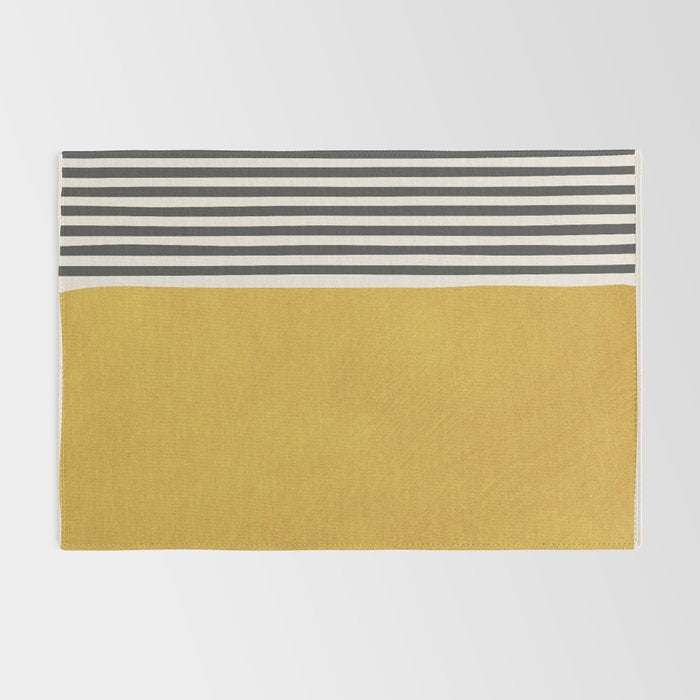Mustard Yellow Black Lines Abstract Art Rug Gallery Image 2