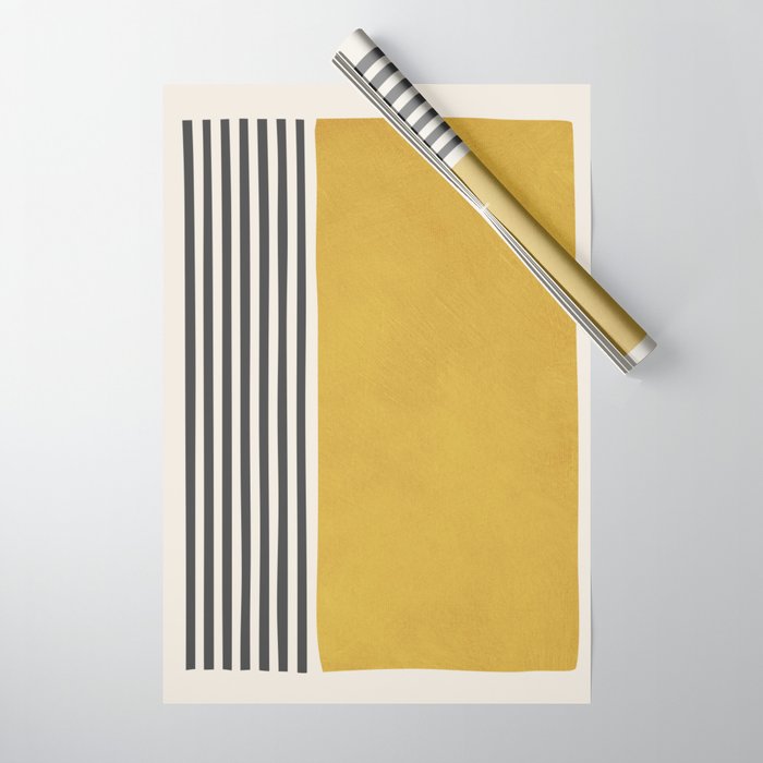 Mustard Yellow Black Lines Abstract Art Wrapping Paper Gallery Image 1