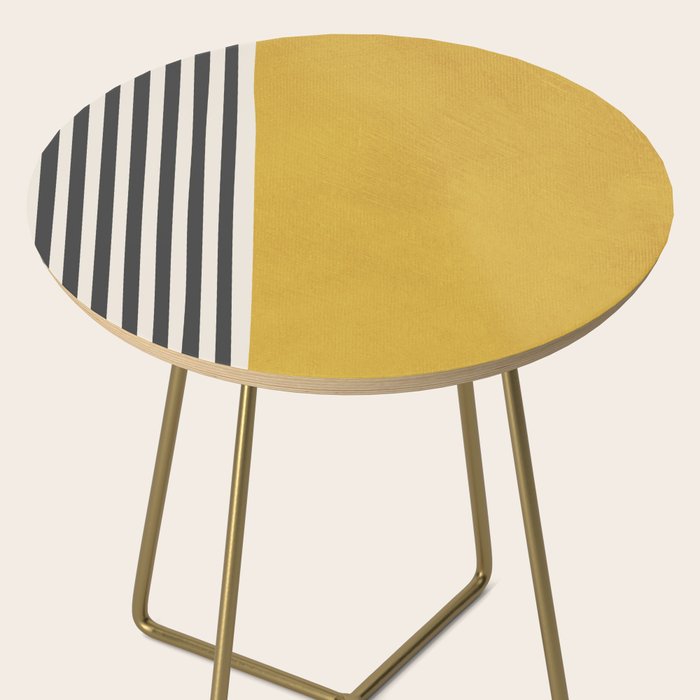 Mustard Yellow Black Lines Abstract Art Side Table Gallery Image 2