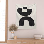 Mid Century Modern Minimalist Abstract Art Brush Strokes Black & White Ink Art Tribal Marking Wall Tapestry Gallery Image 2