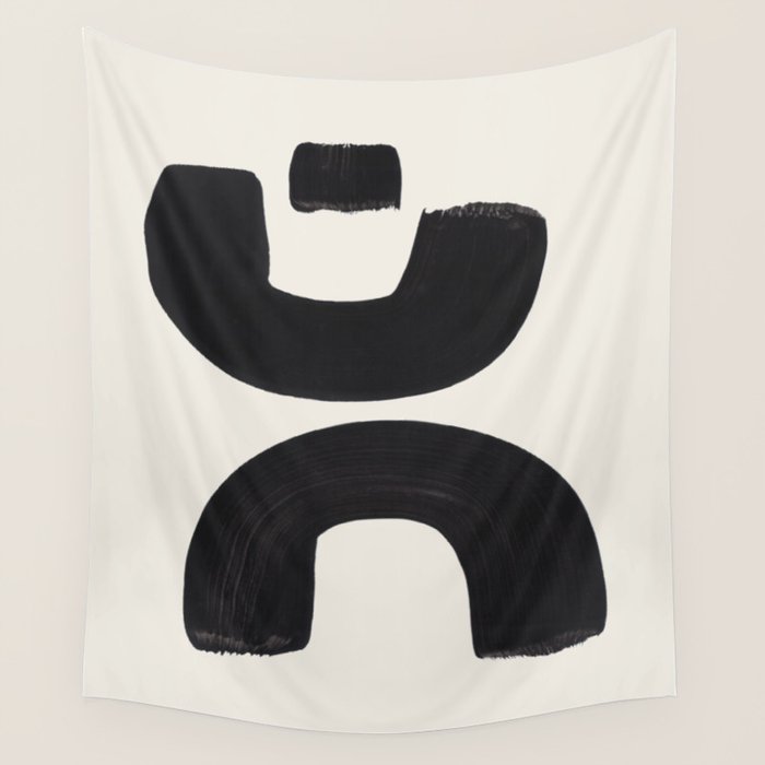 Mid Century Modern Minimalist Abstract Art Brush Strokes Black & White Ink Art Tribal Marking Wall Tapestry Gallery Image 4