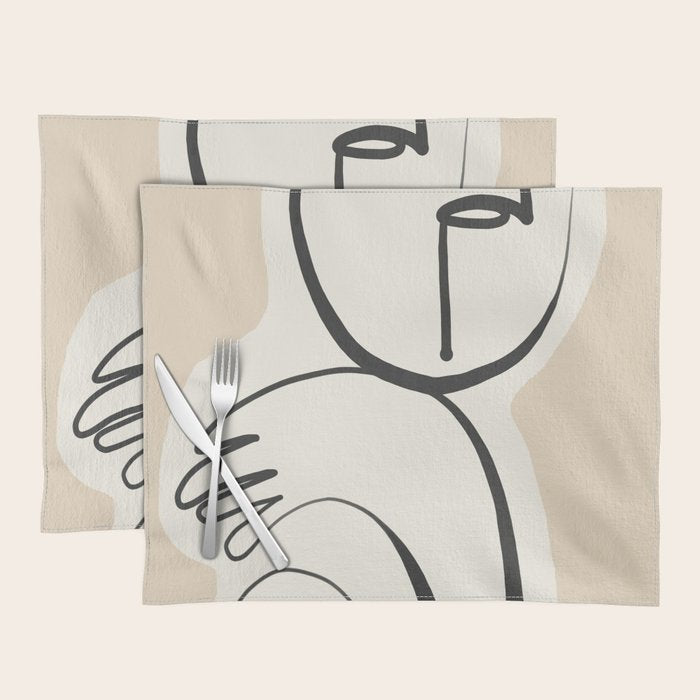 Lady Portrait Abstract Minimal  Line Art 3 Placemat Gallery Image 1