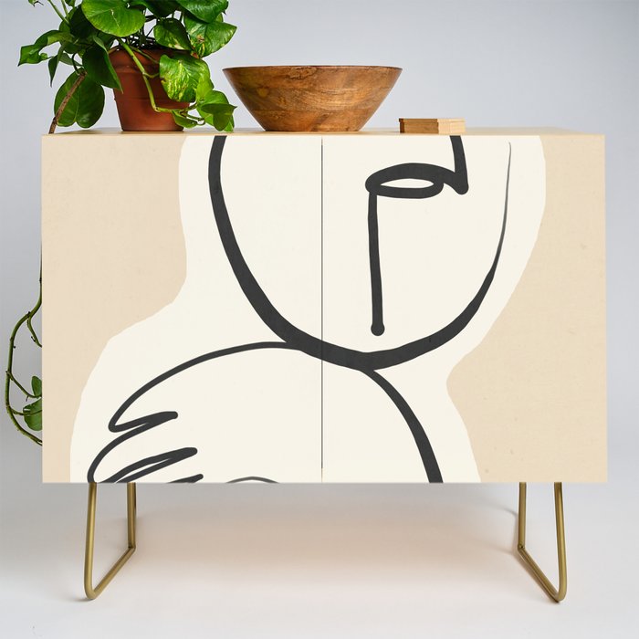 Lady Portrait Abstract Minimal  Line Art 3 Credenza Gallery Image 1