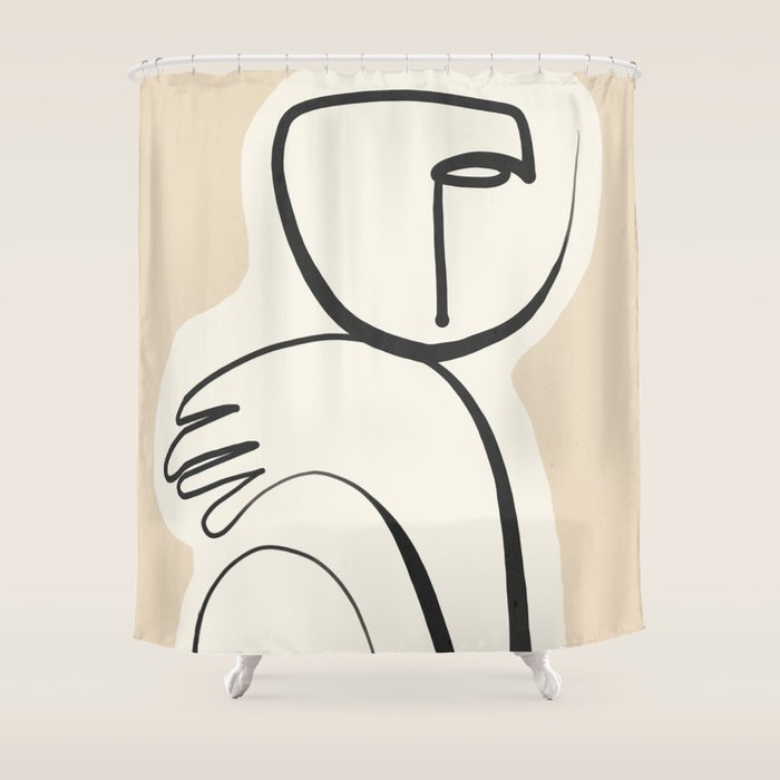Lady Portrait Abstract Minimal  Line Art 3 Shower Curtain Gallery Image 1
