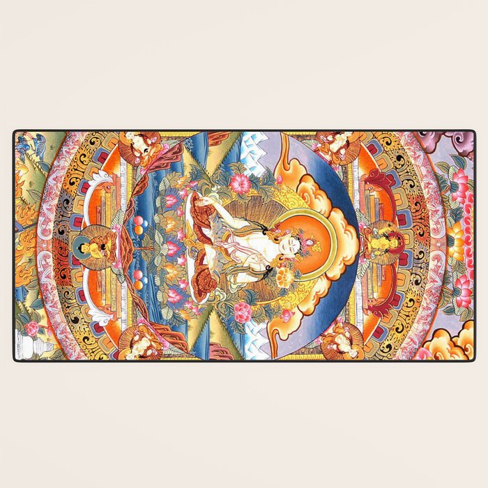 White Tara Mandala Buddhist Thangka Desk Mat Gallery Image 3