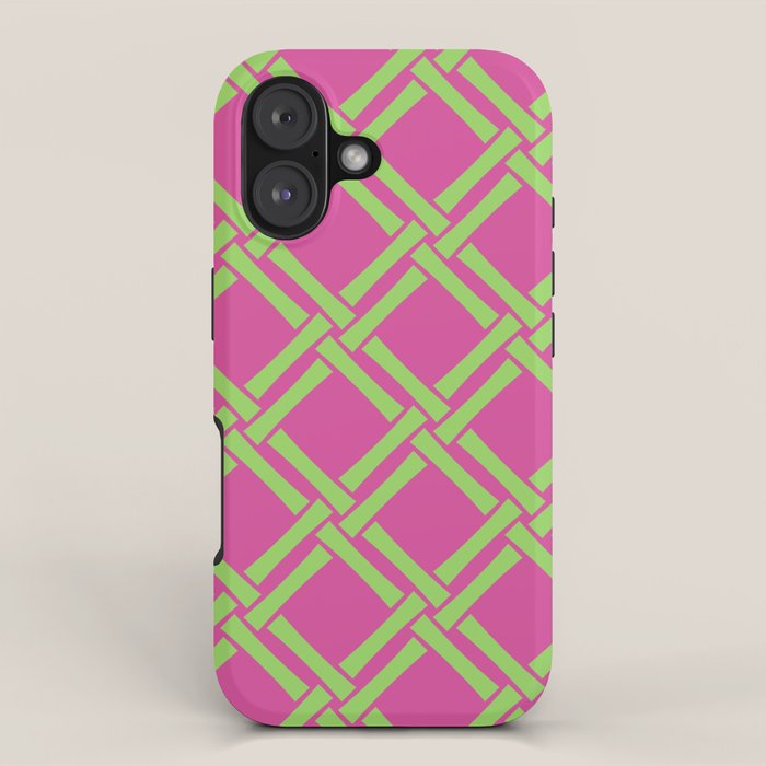 Classic Bamboo Trellis Pattern 240 Hot Pink and Chartreuse iPhone Case Gallery Image 1